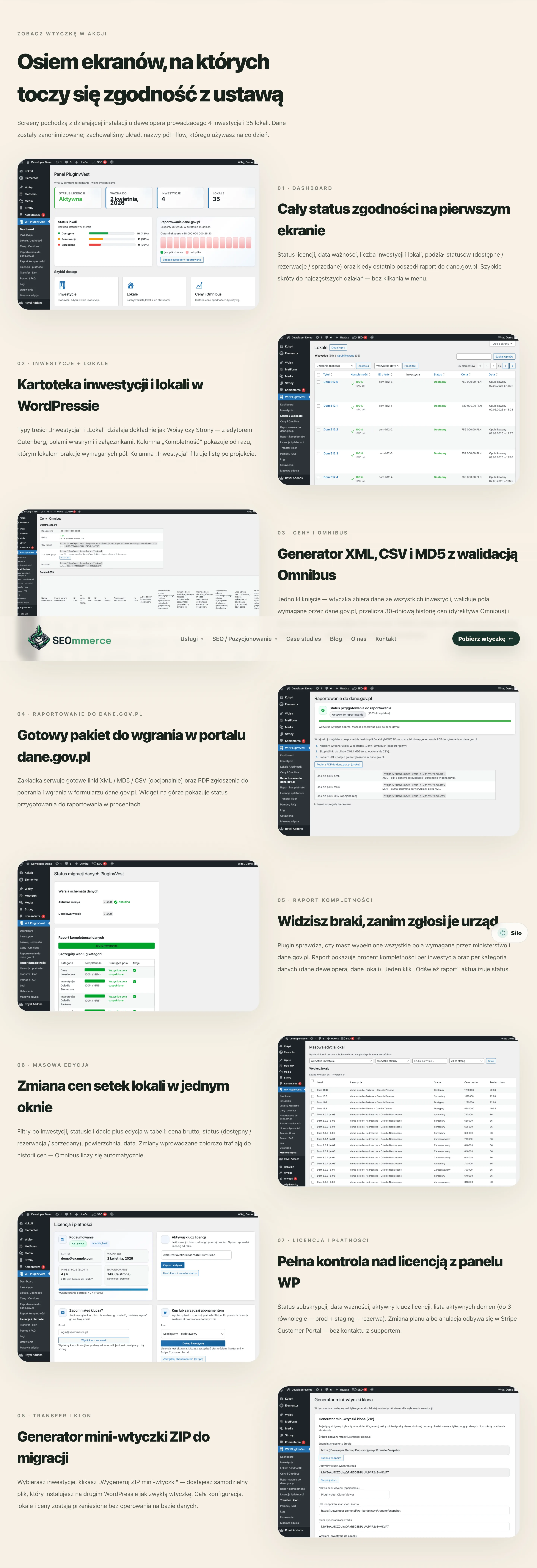PluginVvest — tour: realne ekrany aplikacji w panelu WordPress
